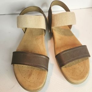 Axxiom 11M Grace suede, bronze‎ leather, & elastic comfort ankle strap sandals